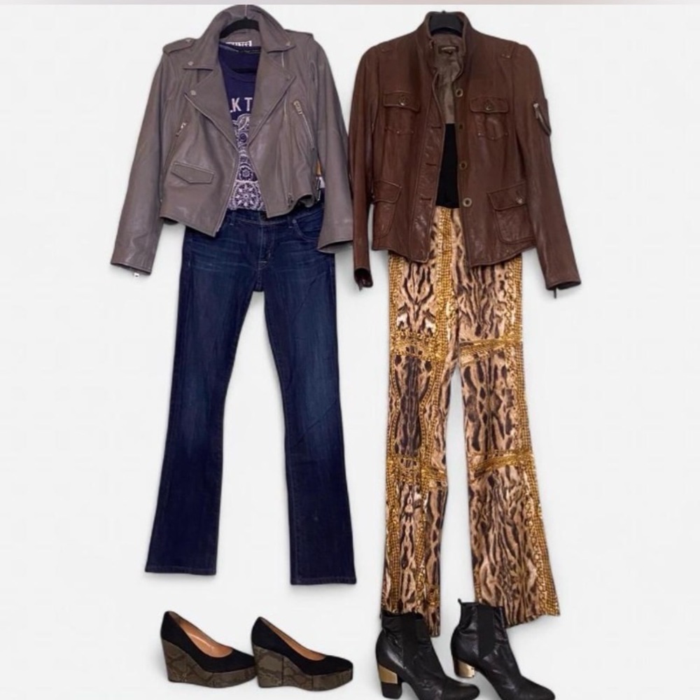 Roberto Cavalli Leopard and Gold Chains Flared Leg Silk Stretch Pants - Picture 13 of 13